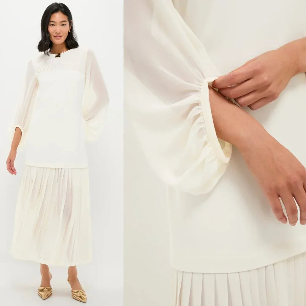 Tuckernuck Lorraine Dress Ivory Chiffon Pleated Drop Waist Bridal NWT Size M - Picture 10 of 10